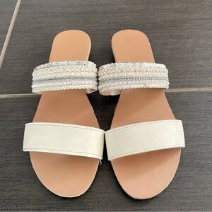 3/$45 Cream Two Strap Beaded Sandals